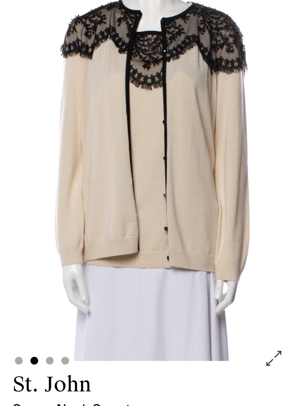 St. John Collection Cream & Black Lace Sweater Cardigan Set – Size M (US 6) - Picture 9 of 11